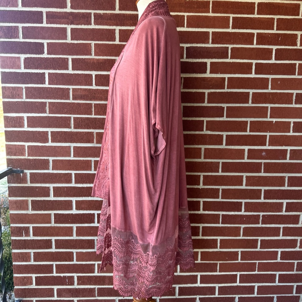 POL Embroidered Lace Duster Cardigan Medium Mauve Pink Short Sleeve VGUC Boho - Picture 6 of 15